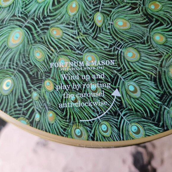 Fortnum & Mason King Charles Coronation Peacock Musical Biscuit Tin (Empty) - Picture 4 of 9
